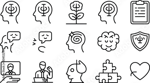Mental Health Wellness Psychological Support Icons