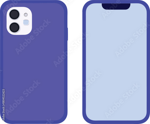 Mobile device flat design illustration showing front and back