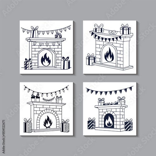 Cozy Fireplace Hearth Composition christmas set
