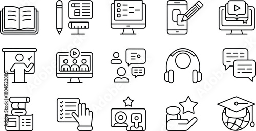 Online education line icons set vector