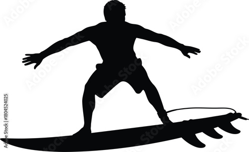 Silhouette of surfer riding surfboard extreme sport water activity art eps