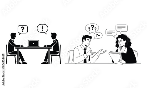 Job interview process a 2d illustration of candidate and interviewer interactions