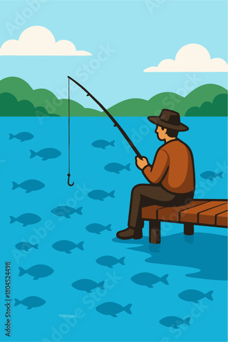 vector view of people fishing