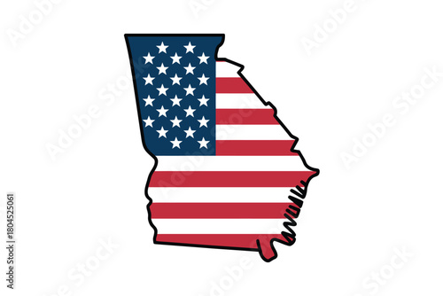 Outline of Georgia filled with the American flag on a white background.