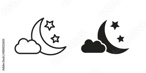 Cloud moon icon symbol. Illustration for web and mobile app. Line and solid style