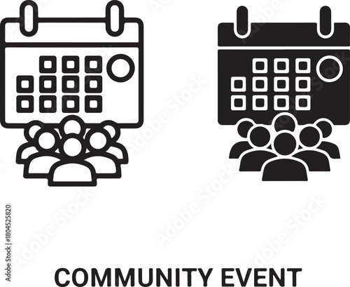 Community event calendar icon showing a group of people, representing social gatherings, planning, meetings, and scheduled organization isolated on white background, Vector, illustration