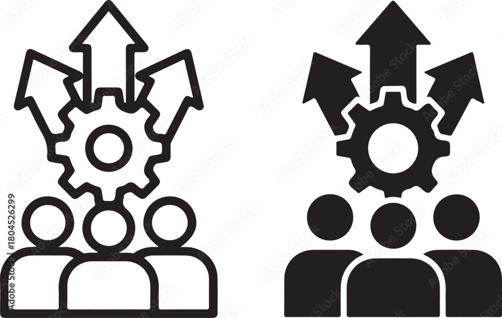 Obraz premium Collaborative team working on a gear mechanism, driving upward progress, representing business growth, innovation, and successful strategy. isolated on white background, Vector, illustration
