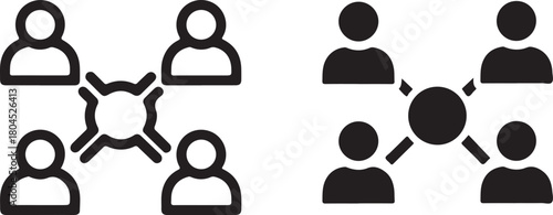 Network and group connection icon set illustrating team communication, social collaboration, and user community relationships in a digital context. isolated on white background, Vector, illustration