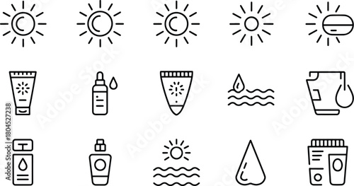 Summer and Sun Protection Icons Set Illustration