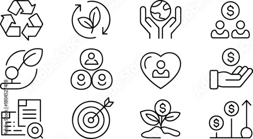 Sustainability and Social Responsibility Icons Line Art