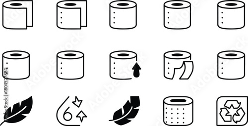 Toilet paper rolls and sustainability symbols vector icons