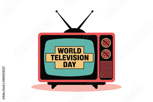 A retro television displays 'World Television Day' text on its screen.