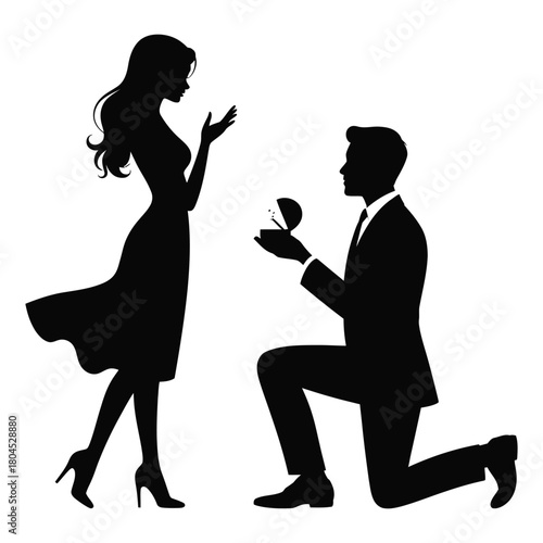 Man Proposing to Woman with Ring Box Silhouette proposal