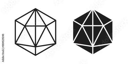 Dice d20 icon symbol. Illustration for web and mobile app. Line and solid style
