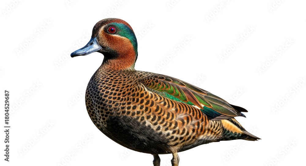 Obraz premium Colorful Wild Duck Standing on Ground.