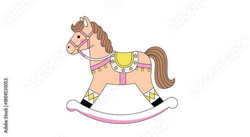 A charming rocking horse toy is depicted on a white background.
