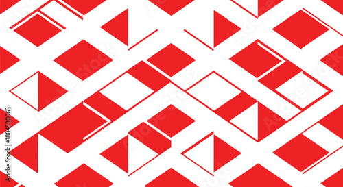 A repeating pattern of red diamonds and white shapes creates a graphic design.