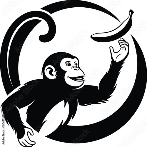 Monkey with banana logo design vector illustration for your business eps silhouette
