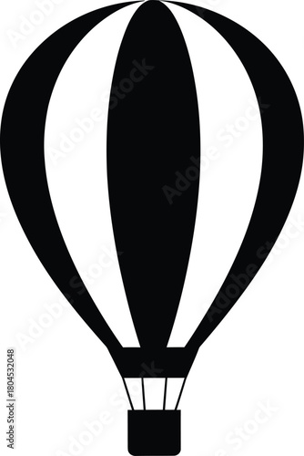 Hot air balloon black and white vector illustration clip art graphic eps silhouette