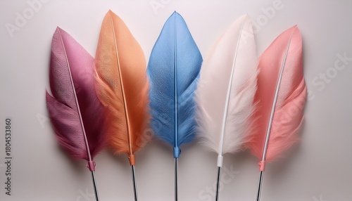 Three Feather Flags Mockup Displaying Different Colors In A Studio Setting With Soft Lighting