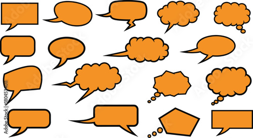 Orange Comic Speech and Thought Bubbles with Black Outlines in Varied Shapes and Tail Styles for Visual Dialogue and Expression