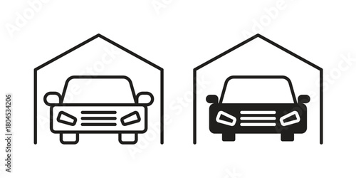 Garage car icon symbol. Illustration for web and mobile app. Line and solid style