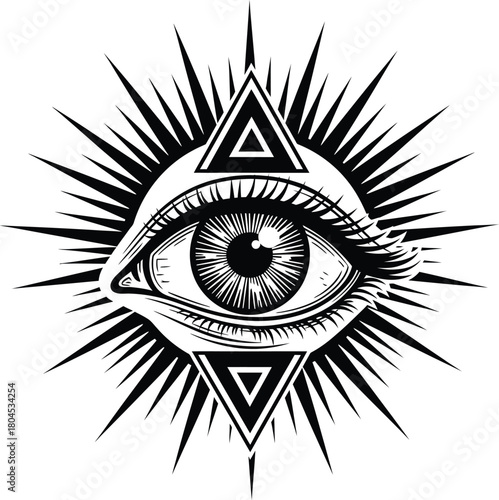 Bonsai tree vector art illustration with mountains and circle frame eps silhouette