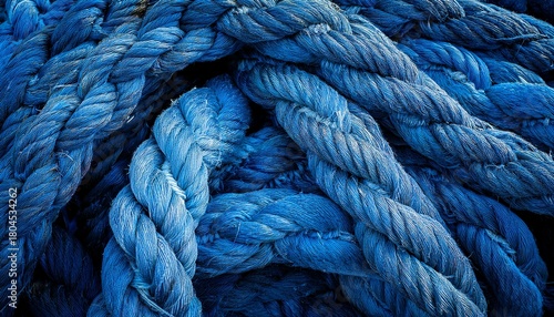 Nautical Background Old Blue Frayed Ship Rope Closeup Classic Blue Texture