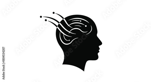 Silhouette of a human head with abstract digital connections symbolizing artificial intelligence and thought.