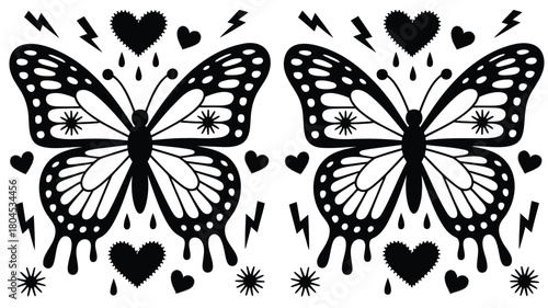 Torn emo butterfly with barbed wings symbolizing transformation freedom and emotional expression suitable for graphic design and artistic projects