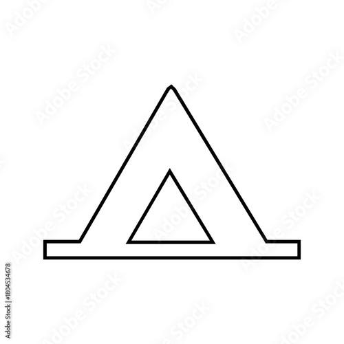 A simple line drawing of a tent like structure with a smaller triangle inside on a white background