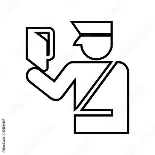 Outline drawing of a border patrol officer inspecting a passport or identification document in hand