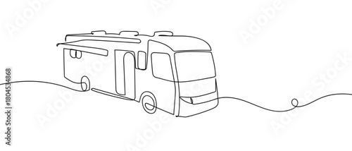 Motorhomes in one continuous line simple linear style. Editable stroke.