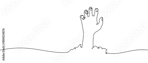 Zombie hand in one continuous line simple linear style. Editable stroke.