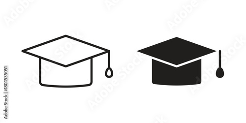 Graduation cap icon symbol. Illustration for web and mobile app. Line and solid style