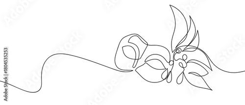 Fancy mask in one continuous line simple linear style. Editable stroke.