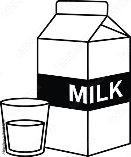 Milk carton and glass vector illustration dairy product drink beverage eps silhouette