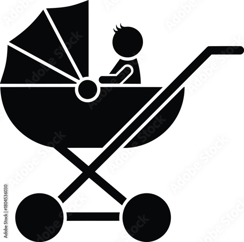 Baby stroller icon vector illustration of pram for newborn child design eps silhouette