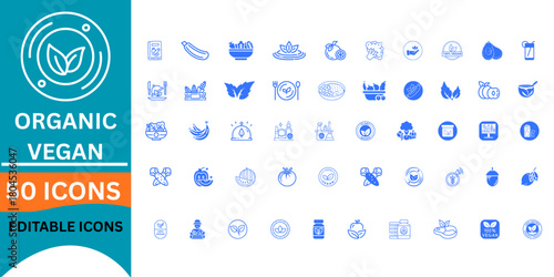 Embrace a Vegan Lifestyle with this Organic Icon Set for your Website or App Design, Promoting Healthy Eating and Sustainable Choices for a Greener Future