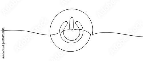 On/Off button in a single continuous line simple linear style. Editable stroke.