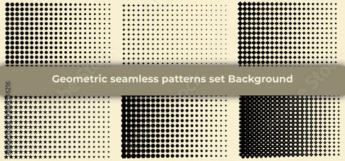 seamless basic geometric shape set. set of square, circles, hexagon, stars with seamless pattern, from big shape to smaller size. For wallpaper, background, leaflet, poster and template vector.