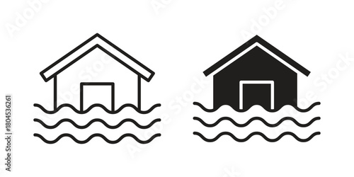 House flood icon symbol. Illustration for web and mobile app. Line and solid style