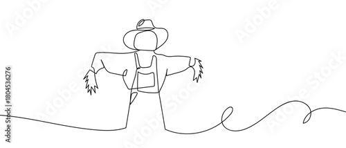 Scarecrow in one continuous line simple linear style. Editable stroke.
