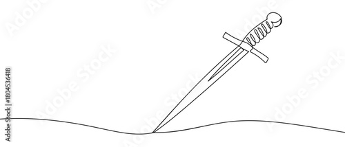Ancient Roman sword in one continuous line. simple linear style. Editable stroke.