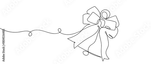 Bells with ribbon bows in one continuous line simple linear style. Editable stroke.