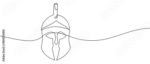 Ancient Roman warrior helmet in one continuous line. simple linear style. Editable stroke.