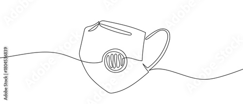 Face mask with ventilation holes in a single continuous line simple linear style. Editable stroke.