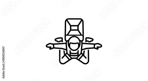 An overhead view of a person skydiving with an open parachute, arms outstretched.