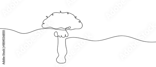 Poisonous mushrooms in a single continuous line simple linear style. Editable stroke.