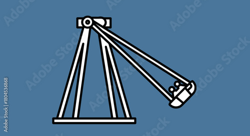 Illustration of a swing ride at an amusement park, with a white frame and a blue background.